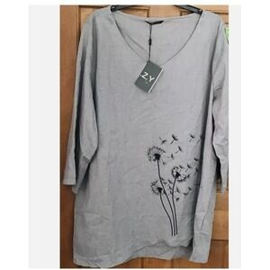 C.O.Z.Y Women Blouse Size XXL 12 Lagenlook Cozy Chic Gray Top V-neck lightweight